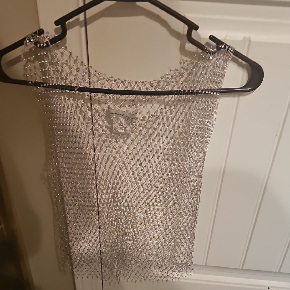 Mesh Beaded Crop Top - Silver
